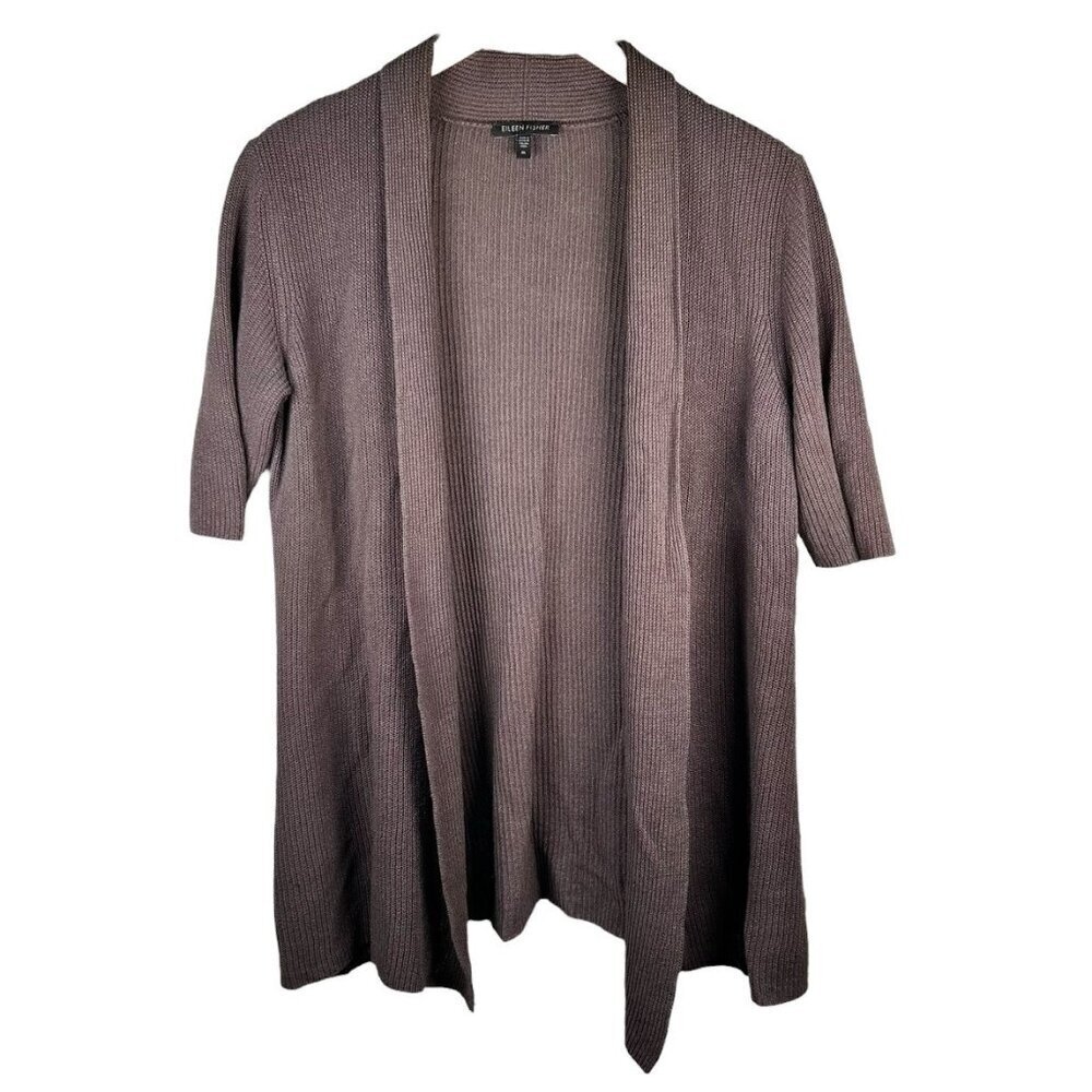 Eileen Fisher Medium Sweater Cardigan Ribbed Brown Lightweight